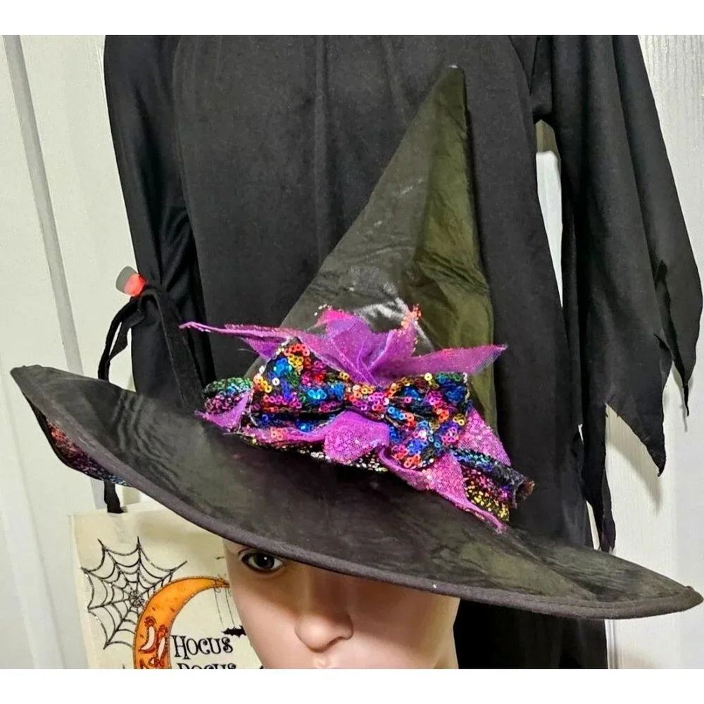 Girls Witch Costume Dress Hat Hocus Pocus Trick or Treat Bag Halloween Purple